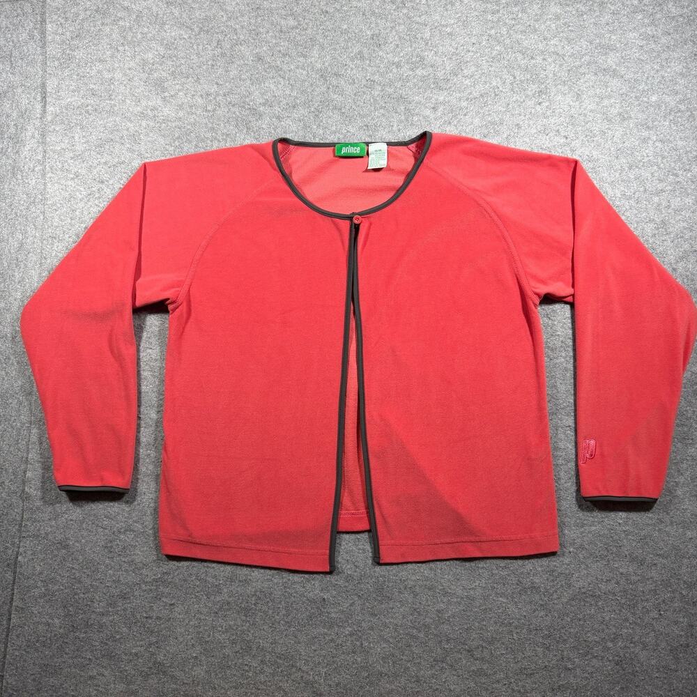 Vintage Prince Tennis Cardigan Womens M Red Velour One Button Athletic Warm Up